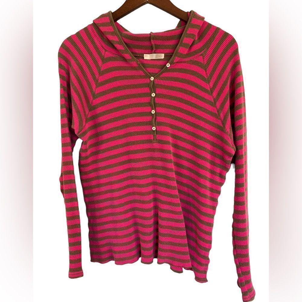 Old Navy Striped Waffle Knit Pullover Hooded Top M